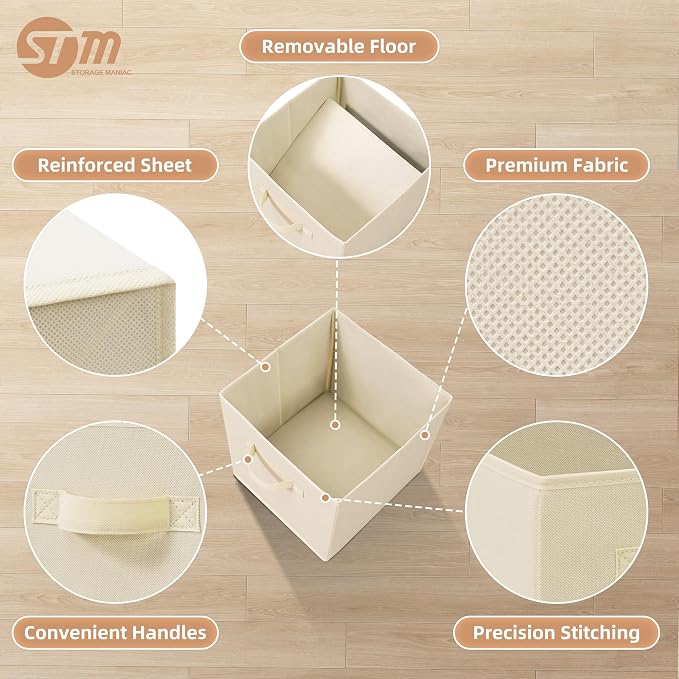 STORAGE MANIAC Storage Cubes, 11 Inch Collapsible Storage Bins with Handles, 10 Pack Fabric Foldable Bins for Organization, Durable Storage Bins for Closet, Shelves, Offices, Toys, 10-Pack Beige - Image 3