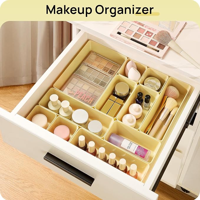 Vtopmart 25 PCS Plastic Drawer Organizers Set, 4-Size Versatile Bathroom and Vanity Drawer Organizer Trays, Storage Bins for Makeup, Bedroom, Kitchen Gadgets Utensils and Office - Image 4