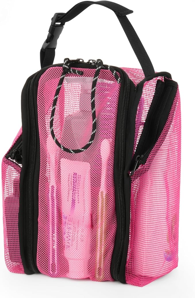 Cosmos Mesh Shower Caddy Toiletry Organizer Hanging Shower Tote Bag, Quick Dry Shower Organizer Portable Bath Bag with Durable Zippers & Side Pockets for Travel Gym Swimming Beach & Camp (Hot Pink) by Unknown