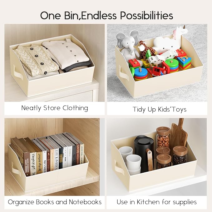 Homsorout Large Closet Organizers and Storage Bins - 6 Pack Trapezoid Storage Baskets for Shelves, Foldable Fabric Baskets with Handles Ideal for Closet, Basket, Wardrobe and Shelf Storage, Beige - Image 6