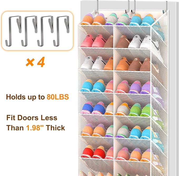 UVIAHOMI 20-30 Pairs Over the Door Shoe Organizer, Breathable Pocket Hanging Shoe Storage for Closet, 10-Tier Door Shoes Rack, Handing Shoes Holder Fit All the Family's Sneakers, Boots, Heels, Beige - Image 5