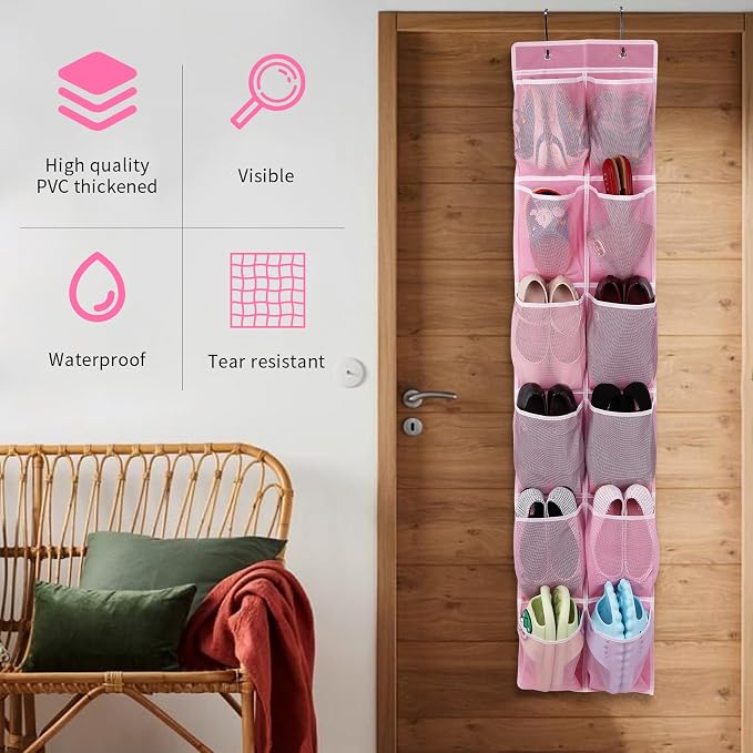 GOMAJI Over the Door 12 Pocket Hanging Shoe Organizer, Pink - Image 7