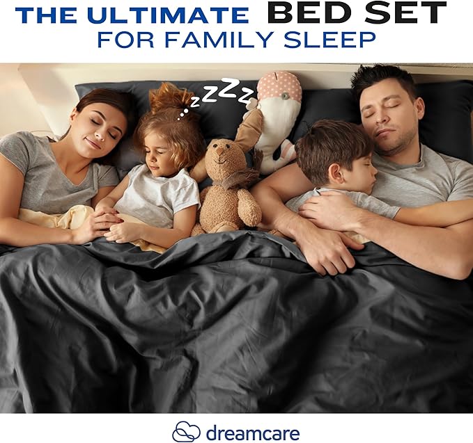 DREAMCARE Twin XL Sheet Sets - 4 pcs Breathable Cooling Bed Sheets - up to 15" Deep Pocket Twin XL Sheets Set with Side Pockets - Extra Soft 100% Brushed Hypoallergenic Hotel Luxury Bedding - Black