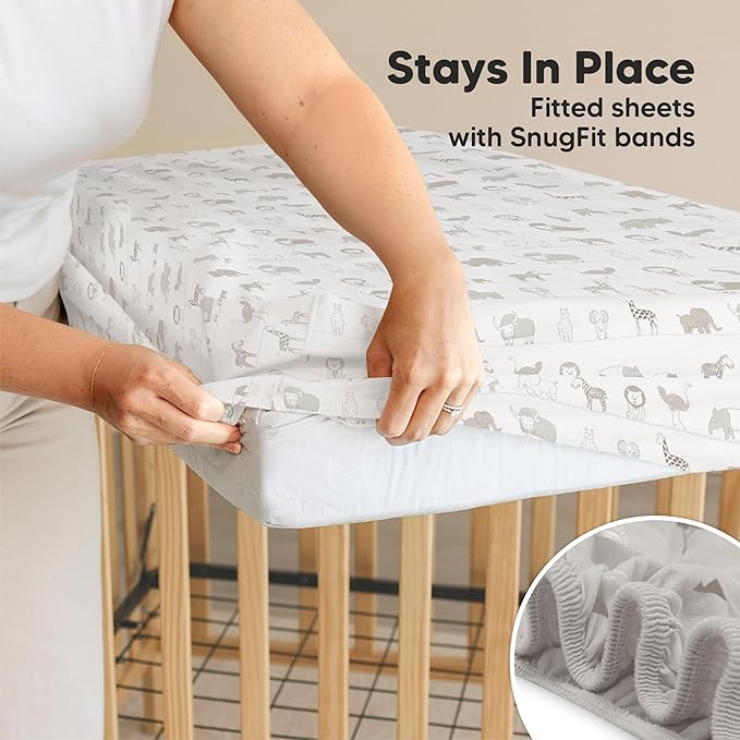 2-Pack Waterproof Crib Sheets for Boys, Girls - 52x28 Fitted Organic Cotton Baby Crib Sheets, Toddler Mattress Protector Cover, Washable, Soft & Durable Baby Bedding Essentials (Savannah)