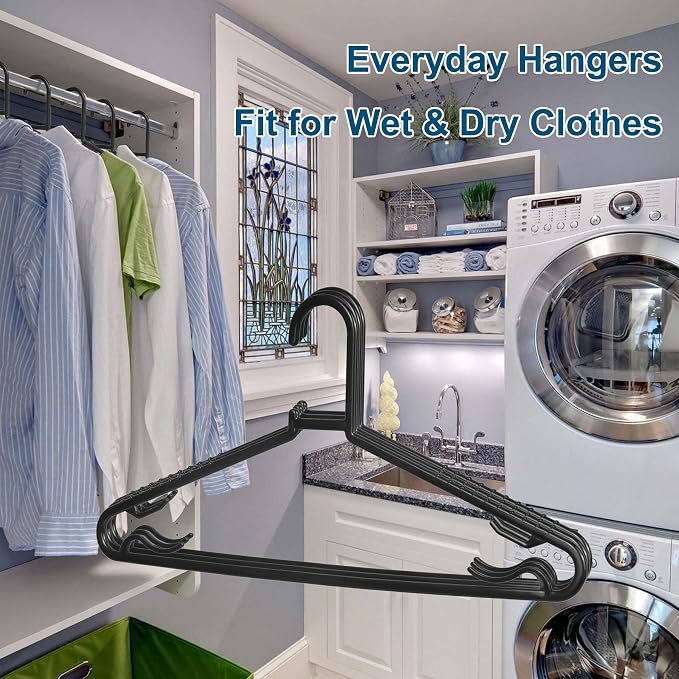 Byomostor Black Plastic Hangers 50 Pack, Light Weight Durable Clothes Hangers G-Shape Standard Size Non-Slip Coat Hanger Adult Clothes Hangers for Laundry & Everyday Use -Slim & Space Saving - Image 6