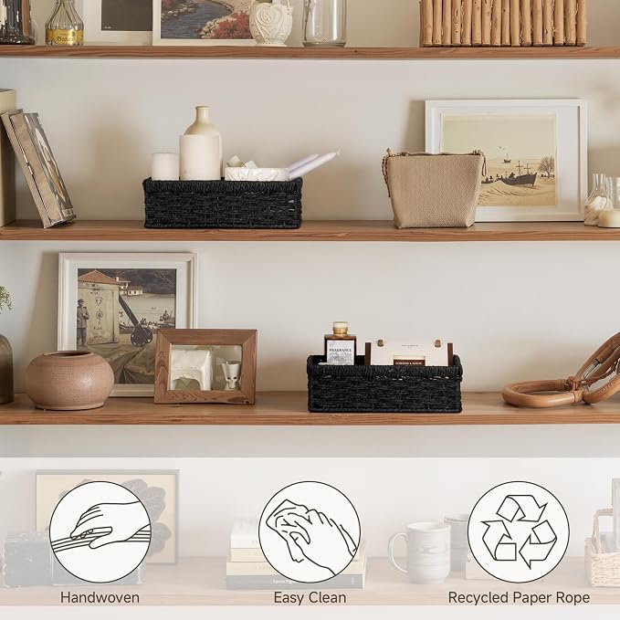 StorageWorks Paper Rope Storage Baskets, Small Wicker Basket for Organizing, Pantry Organizers and Storage, Black, 2-Pack - Image 5