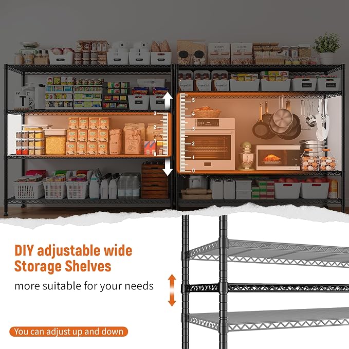 REIBII Storage Shelves 45.3''W Wire Shelving Unit 4 Tier Metal Shelves for Storage Rack Metal Shelving for Pantry Shelves Kitchen Steel Shelving, 45.3''W*63''H*17.7" D - Image 9