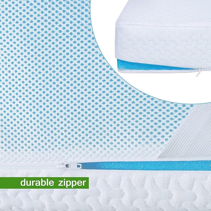 Mattress Topper Cover Twin XL Size (Only Cover) 3 Inch Mattress Protector Cooling Rayon Zippered Mattress Encasement with Adjustable Straps for Latex Mattress Topper Memory Foam Cover