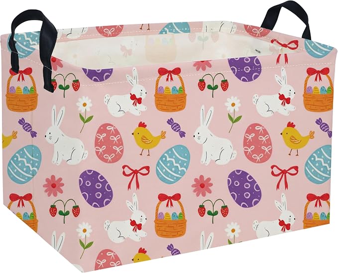 Rectangular Easter Basket Kids Basket Rectangular Cute Storage Bin Organizer Box Room Decor for Home Decor.(Bowknot eggs) by DDBASKET
