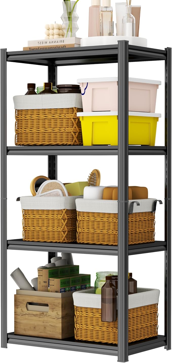 PRESTELION 54" H Storage Shelves 1600LBS Garage Shelving Unit 4-Tier Metal Shelf Adjustable Storage Rack for Basement, Warehouse, Pantry, Closet, Kitchen 54" H x 23.6" W x 13.8" D, Black by PRESTELION