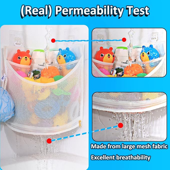 KPH Bath Toy Organizer, Large Capacity Corner Hanging with Mesh bath toy storage, Quick Drying - Image 4