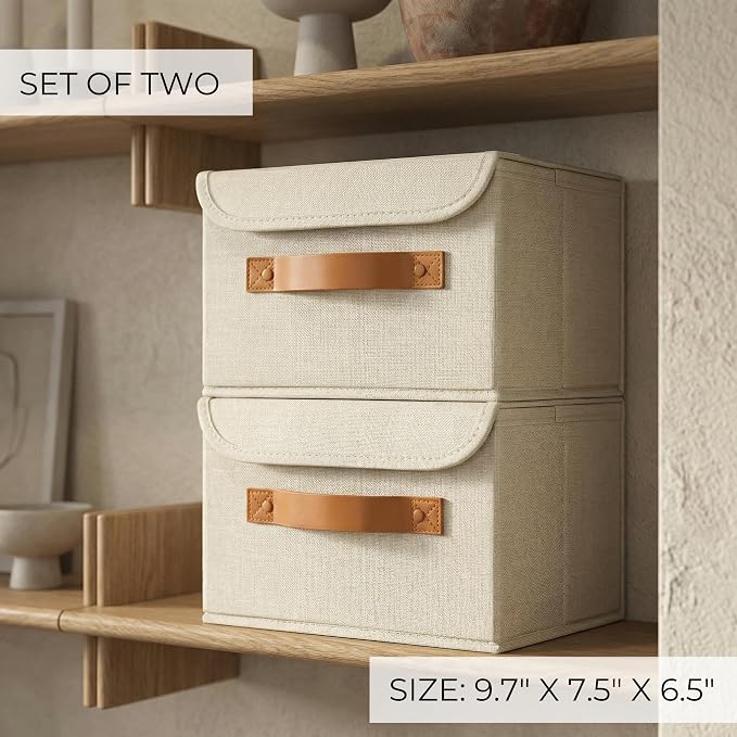 Decorative Linen Storage Boxes with Lids - Spacious Set of 2 Organizer Bins for Your Home Decor - The Perfect Small Container to Safely Store Photos, Documents and Memory Box Keepsakes in Style - Image 5