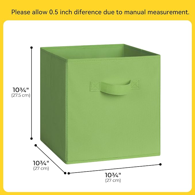 Cupic Cupid 11 Inch Storage Cube, Fabric Cube Storage Bin with Handles, Storage Cube Organizer for Clothes and Toys, Collapsible Cube Bins for Closet, Shelves, Nursery, 6-Pack, Green - Image 3
