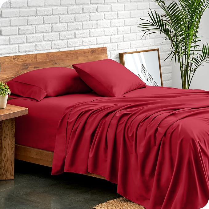 Bare Home Full XL Sheet Set - 1800 Ultra-Soft Microfiber Full Extra Long Bed Sheets - Double Brushed - Deep Pockets - Easy Fit - 4 Piece Set - Bedding Sheets & Pillowcases (Full XL, Red)