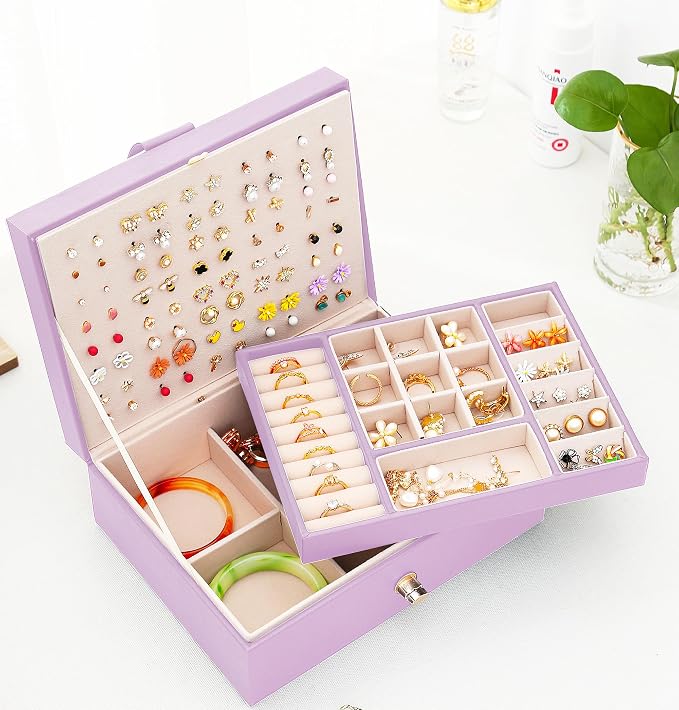 QBestry Girls Jewelry Box Earring Holder Organizer for Girls, Purple - Image 9