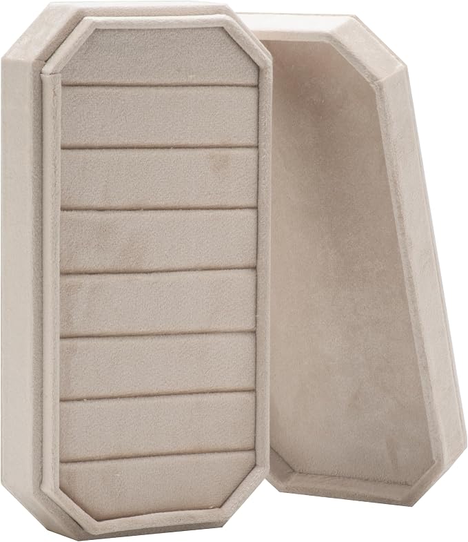 Velvet Ring Organizer Display Tray Jewelry Box Earring Holder Case for Wedding Birthday Christmas Day (Beige) - Image 4
