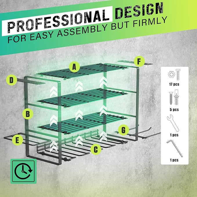 SUNALLY Power Tool Organizer, 4 Drill Holder Wall Mount, Garage Tool Organizer and Storage with Screwdriver Holder, Garage Organization, 4 Layer Cordless Drill Holder with Hammer Holder - Image 4