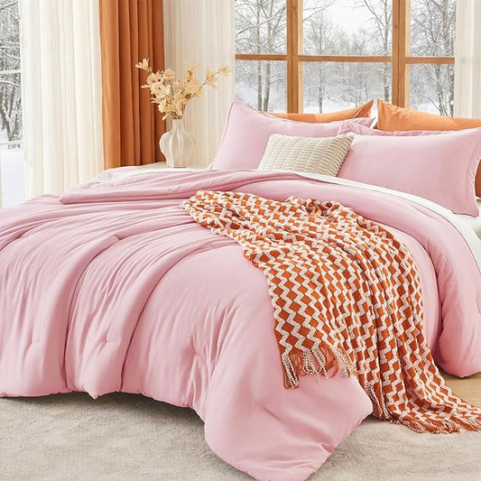 MUXHOMO Pink King Size Comforter Set, All Season Ultra Soft Down Alternative Bedding - 3 Piece Lightweight Bed Set Includes 1 Comforter (104"x90") and 2 Pillow Shams (20"x36")