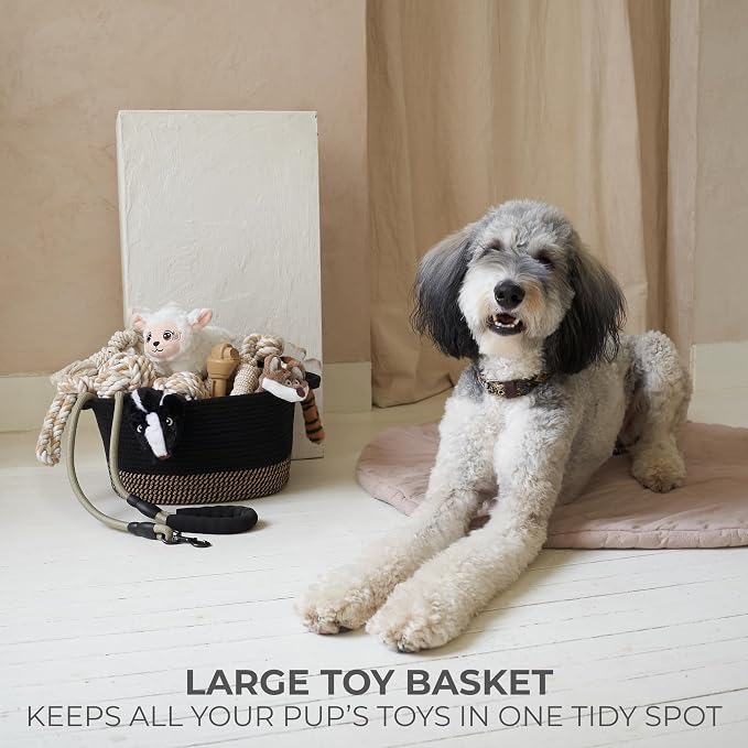 Stylish Cotton Rope Storage Basket For Dog Toys, Magazines or Books - The Perfect Woven Bin with Handles For Everyday Organization Reduces Clutter in Your Rooms - A Decorative Gift & Storage Box - Image 3