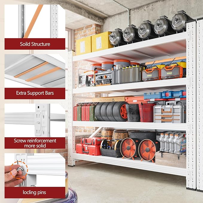 RAVIGIN 3000LBS Storage Shelves, 48" W Garage Shelving Heavy Duty Metal Adjustable Garage Shelves, Shelving Units Industrial Shelving for Warehouse, 48" W x 23.7" D x 70" H,White - Image 7