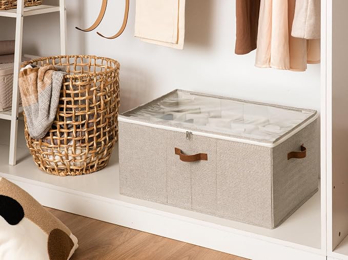 StorageWorks Shoe Organizer for Closet, Fits up to 24 Pairs, Shoe Cubby Storage Containers with Adjustable Dividers and Clear Cover, Taupe - Image 2