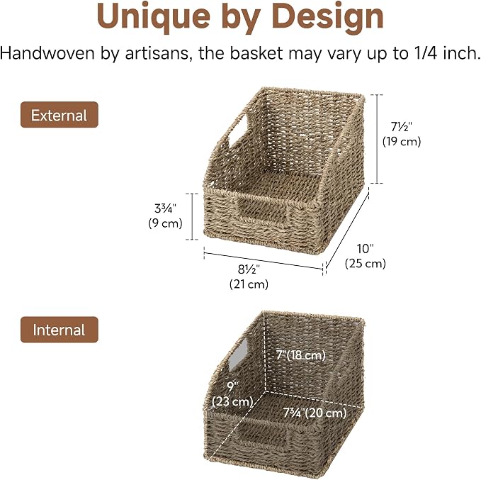 StorageWorks Wicker Baskets for Organizing, Pantry Organizers and Storage, Seagrass Storage Basket for Pantry Shelves, Natural, 2 Pack - Image 2