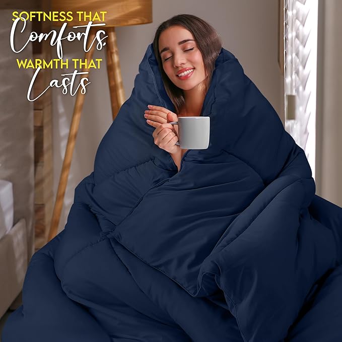 Utopia Bedding King Comforter Duvet Insert, Quilted Navy Comforter with Corner Tabs, Box Stitched Down Alternative Comforters King Size 90 x 102 inches