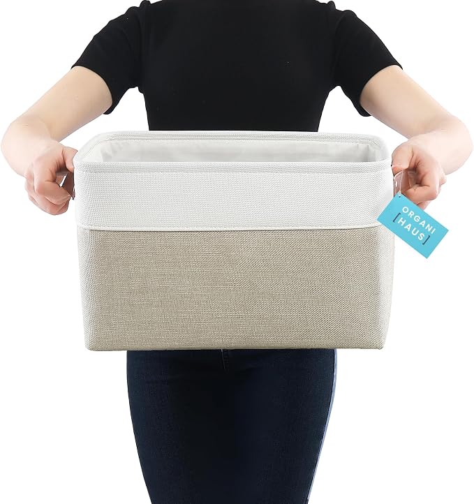 OrganiHaus Large Fabric Storage Baskets for Shelves 3 Pack, 15x11in Closet Storage Bins, Canvas Storage Bin for Organizing, Cloth Baskets, Linen Closet Organizers, Beige/Off-White - Image 3