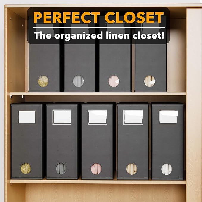 SpaceAid 9 Pack Bed Sheet Organizers and Storage, Foldable Sheet Organizer with Window for Linen Closet, Set Folder Keeper for Queen & King Size Bedding Storage (Black) - Image 5