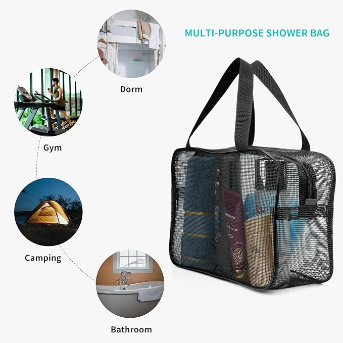 REDSINDA Mesh Shower Caddy Bag for Bathroom Gym Camping Portable Travel Mesh Toiletry Bag for Women Men - Image 3