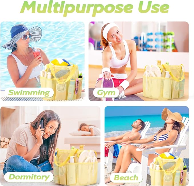 famichan Mesh Shower Caddy Portable with Drawstring, Dorm Room Essentials for College Students Girls & Boys, Large Shower Bag for Camping,Swimming,Gym,Travel,Bathroom - Yellow - Image 6