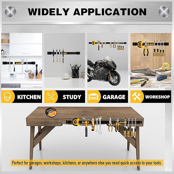 ELEAD 6-Piece 12" Magnetic Tool Holder Storage Organizer - Wall Mount Rack Garage Organization Power Magnet Hanger Workbench Board Slatwall Van Organizers Mounted Hanging Strip - Image 7