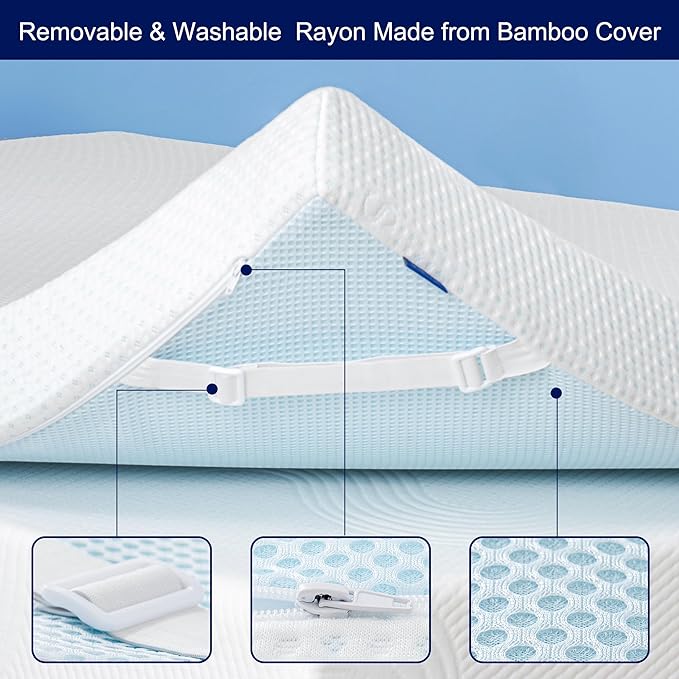 Subrtex Mattress Topper Cover (Only Cover) Mattress Protector Bedding Rayon Made from Bamboo Removable Mattress Encasement Mattress Cover with Zipper (2 Inch, White, Twin)