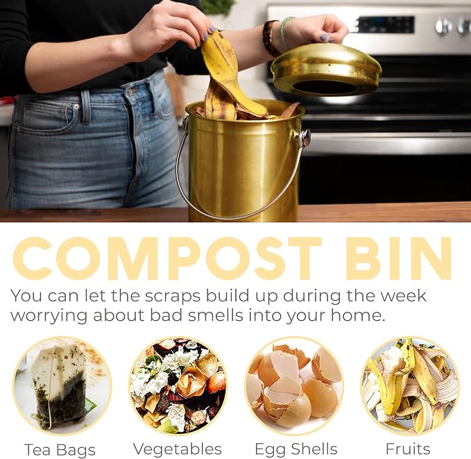 EPICA Countertop Compost Bin Kitchen | 1.3 Gallon | Odorless Composting Bin with Carbon Filters | Indoor Compost Bin with Lid | Stainless Steel Kitchen Composter for Food Scraps & Waste Recycling - Image 8
