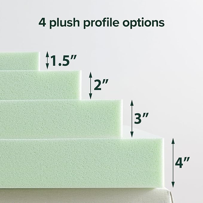 ZINUS 3 Inch Green Tea Memory Foam Mattress Topper, Pressure-Relieving Layer, Ideal for Back Pain Relief, Compact WONDERBOX Packaging, CertiPUR-US Certified, Short Queen