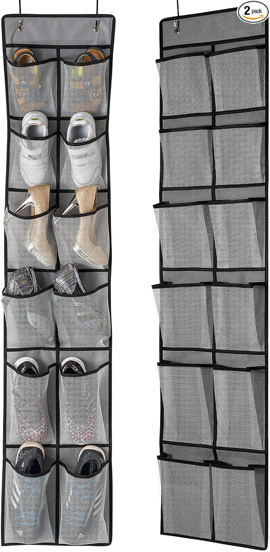 KEEPJOY Over The Door Shoe Organizer 2 Pack,Mesh Pockets Hanging Shoe Rack Over The Door,Shoe Storage Closet with 4 Hooks,Washable and Breathable Fabic,Large Size 57.5??12.6inch(Grey) by KEEPJOY