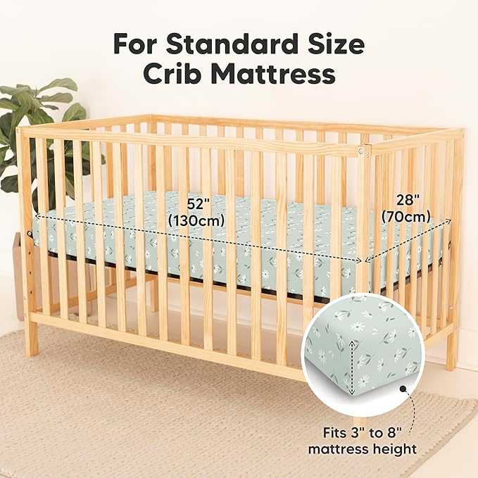 2-Pack Waterproof Baby Crib Sheets for Boys, Girls - 52x28 Viscose Derived from Bamboo Toddler Bed Sheet Neutral, Fitted Crib Mattress Protector Cover for Baby Bedding, Soft & Gentle (Daisies)