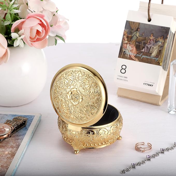 Hipiwe Vintage Metal Jewelry Box Different Shape- Small Antique Ring Earrings Necklace Storage Organizer Case Metal Treasure Chest Trinket Keepsake Gift Box - Image 2