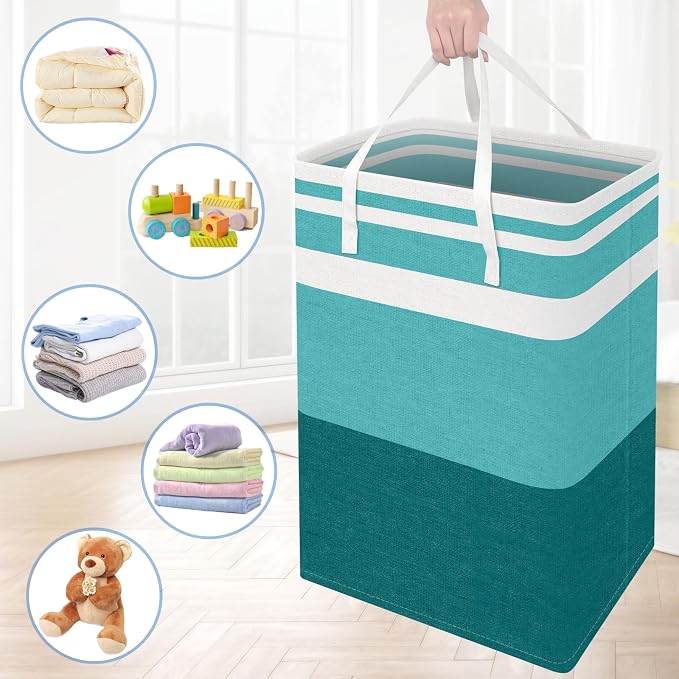 BlissTotes 3-Pack Laundry Basket, Freestanding＆Waterproof Laundry Hamper, Collapsible Tall Clothes Hamper with Easy Carry Handles for Clothes, Towels in the Family and Dorm,Gradient Green,100L - Image 7