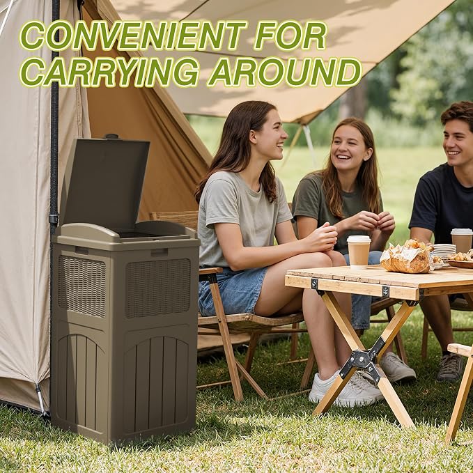 Greesum 33 Gallon Outdoor Trash Can with Lid (2-Pack), Heavy Duty Resin Garbage Bin, Waterproof & UV Resistant for Patio, Garden, Deck, Yard, Light Coffee - Image 5