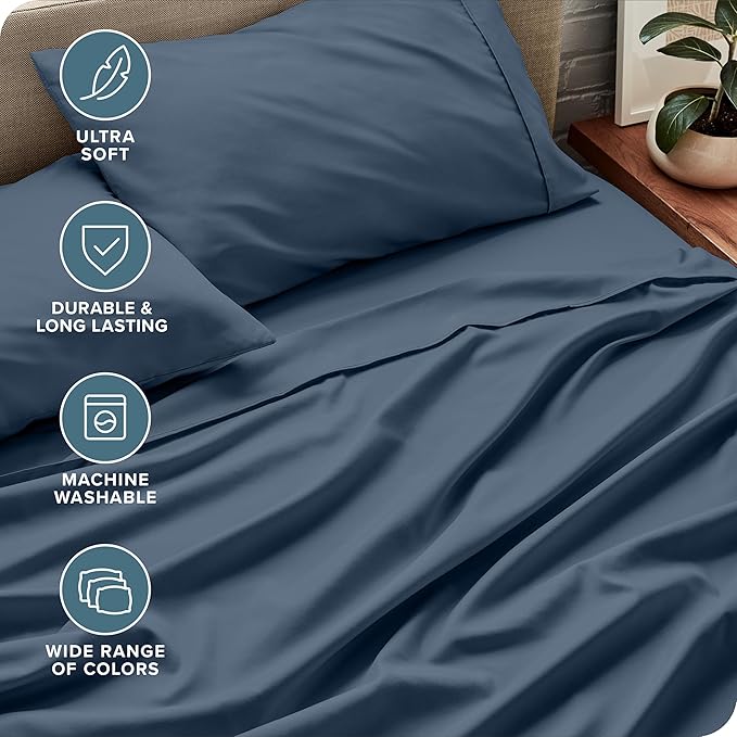 Bare Home King Sheet Set - 1800 Ultra-Soft Microfiber King Bed Sheets - Double Brushed - Deep Pockets - Easy Fit - 4 Piece Set - Bedding Sheets & Pillowcases (King, Bering Sea)