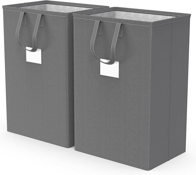 75L Large Laundry Hamper with Handles, Dirty Clothes Hamper for Bedroom Waterproof, Freestanding Tall Laundry Basket Waterproof, Hamper for Bedroom, Bathroom, Dorm, Toys Storage(Grey） by MarchingPin