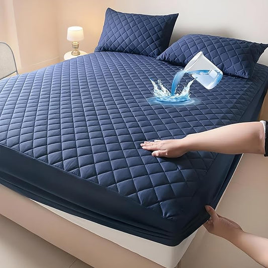 Waterproof Mattress Protector, Queen Size Cooling 3D Air Fabric Bed Pad Cover Noiseless with Deep Pocket 4"-14" Depth, Soft Breathable Dirt-Proof Bed Mattress Cover Washable (Navy Blue, King)