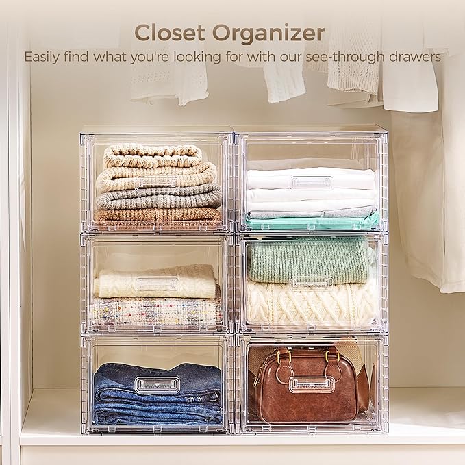 Vtopmart 4 Pack 18QT Clear Stackable Storage Drawers,Easily Assemble Closet Organizers,Plastic Storage Bins for Bathroom,Cabinet,Kitchen Pantry,Under Sink Organization(Medium) - Image 5