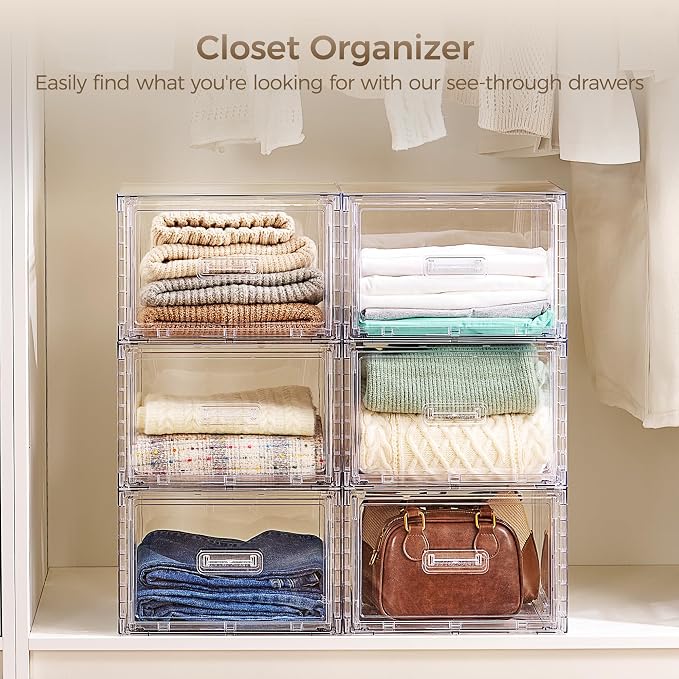 Vtopmart 2 Pack 18QT Clear Stackable Storage Drawers,Easily Assemble Closet Organizers,Plastic Storage Bins for Bathroom,Cabinet,Kitchen Pantry,Under Sink Organization(Medium) - Image 4