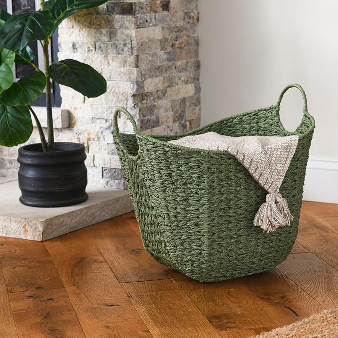 Household Essentials Natural Woven Wicker Storage Basket with Handles - Image 7