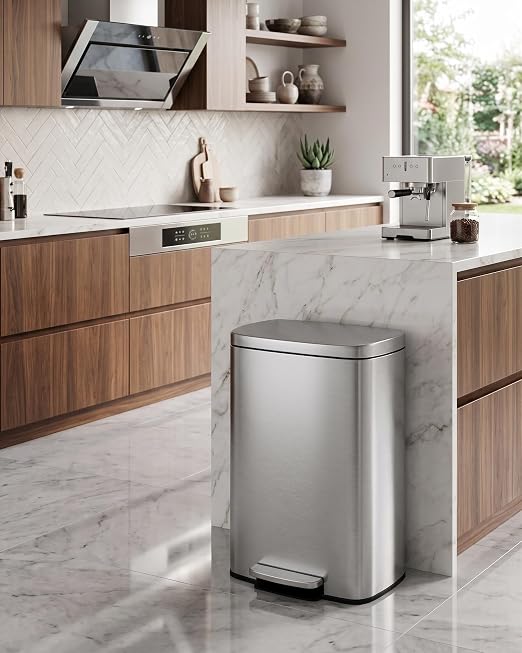 Garvee 13 Gal / 50 L Step-On Trash Can, Stainless Steel Kitchen Garbage Can with Soft Close Lid, Removable Inner Bucket & Rear Handle for Easy Transport by Garvee