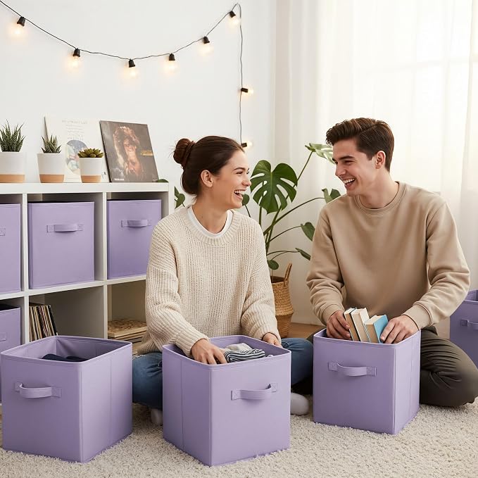 GRANNY SAYS Cube Storage Bins, 11 Inch Cube Storage Organizer, Fabric Collapsible Storage Bins, Durable Storage Cubes for Shelves, Closet, Lavender Purple, 6-Pack - Image 2