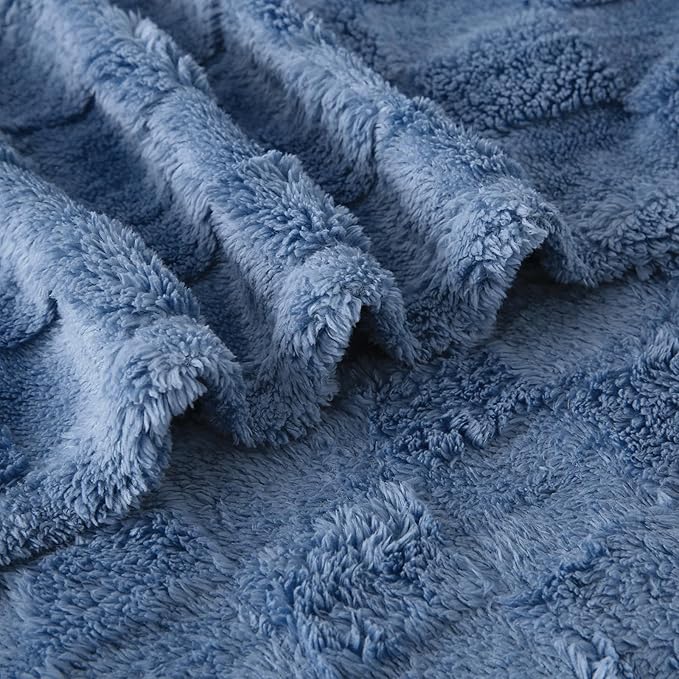 Dusty Blue Fleece Throw Blanket 108”×90” for Couch Sofa Bed,Super Soft Cozy Plush Microfiber Flannel Blanket with 3D Checkered Design Lightweight for Adults,Woman,Girls