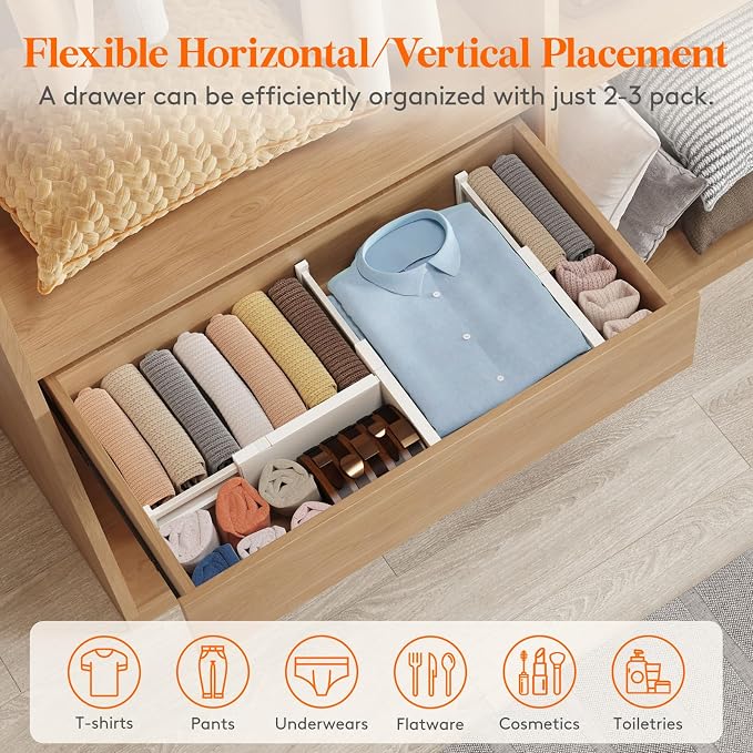 Lifewit 5 Pack 4" High Drawer Dividers 28-43.5cm/11-17" Adjustable Drawer Organizer for Clothes/Utensils, Expandable Drawer Separator in Dresser/Kitchen/Bedroom/Office Organization & Storage Beige - Image 4